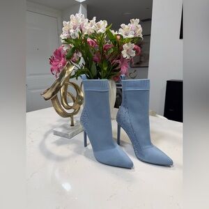 Steve Madden Blue Rhinestone Sock Boots | Pointed Toe Stiletto Booties